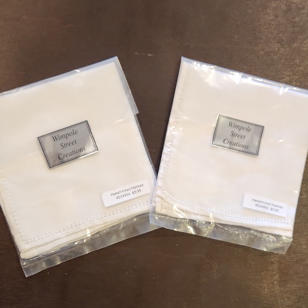 vintage Wimpole Street Creations Hemstitched White Cotton Handkerchief Men Solid